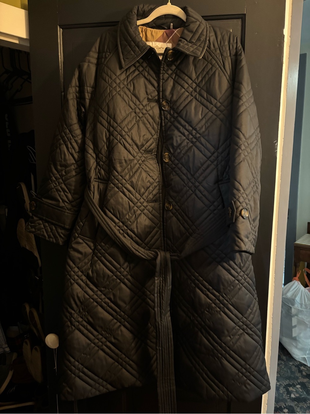 Barbour Black Quilted Trench Coat with Belt